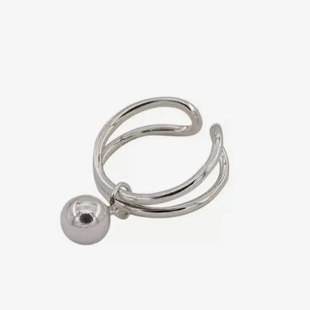 ‎MINIMALIST SILVER BALL PENDANT RING RESIZABLE